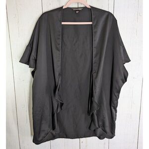 Victorias Secret Love Black Satin Robe Women One Size OS Kimono Tie Front Ruffle